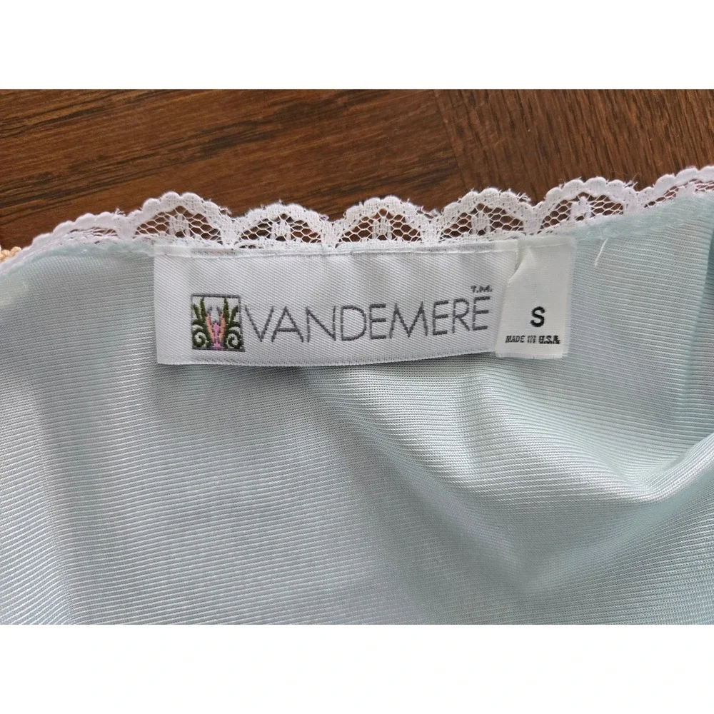 Vtg Vandemere Mint Green Button Front Nightgown Lace Floral Puff Sleeve S Nylon